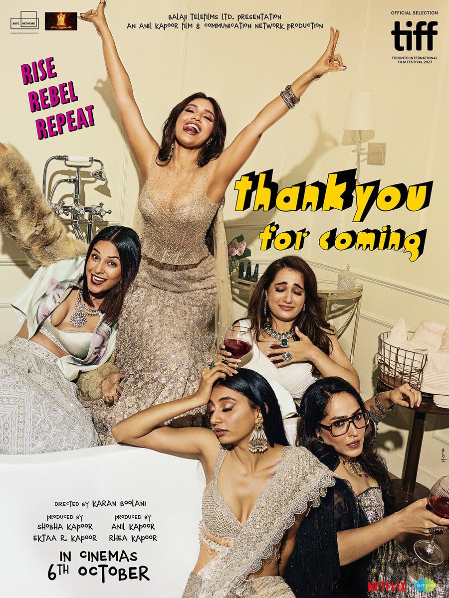 EKTAA KAPOOR - RHEA KAPOOR: ‘THANK YOU FOR COMING’ WORLD PREMIERE AT TIFF… From the makers of #VeereDiWedding  -  #EktaaRKapoor and #RheaKapoor  #FirstLook  posters of #ThankYouForComing , a coming-of-age comedy directed by #KaranBoolani .  #ThankYouForComing  will have its