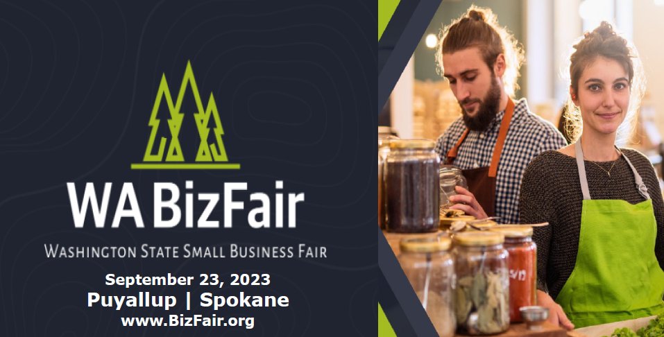 BizFair's tweet photo. The Washington State Biz Fair is coming back on September 23! Find more details on this year's new locations at https://t.co/xebhWoLT2w #BizFair2023 https://t.co/A0pLjQ76tJ