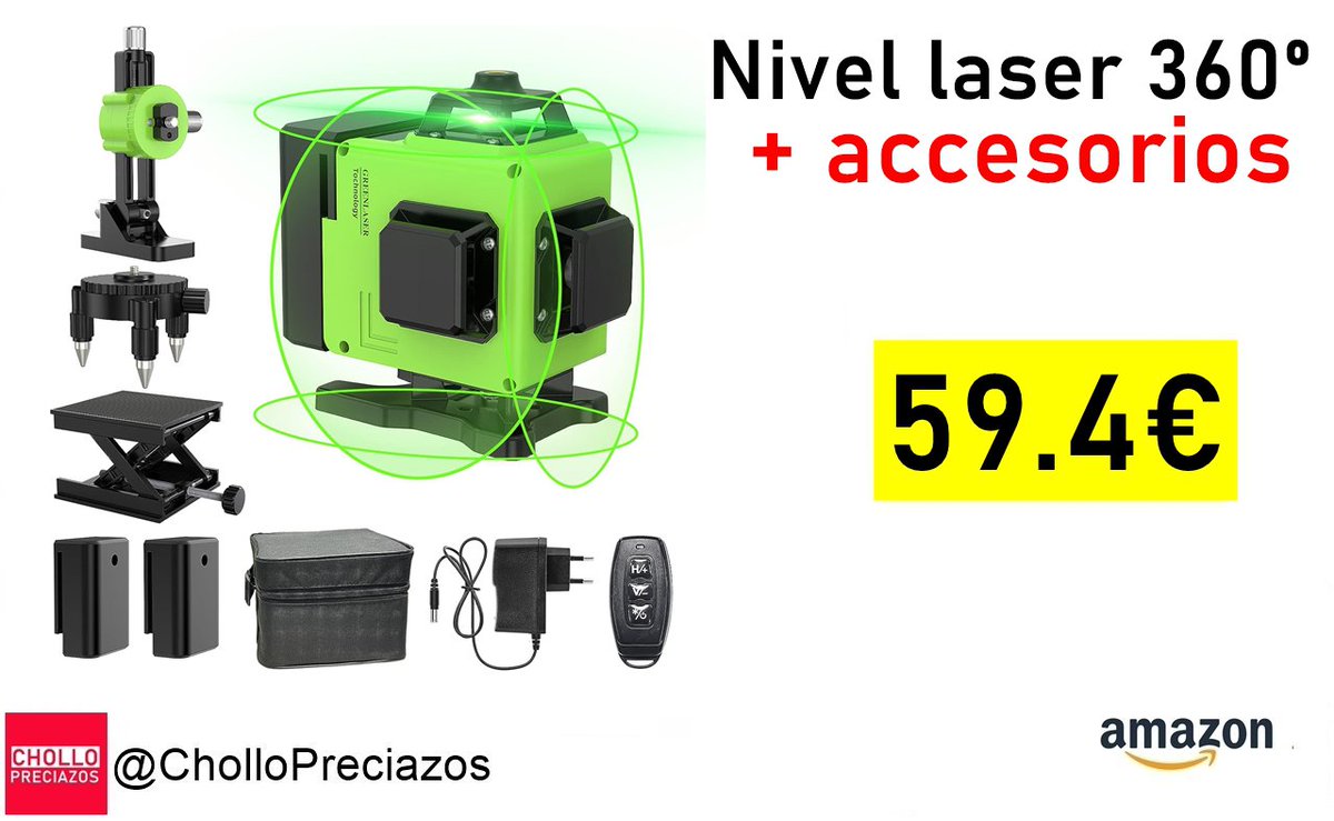 🔹Nivel Laser Autonivelante 360°x 4 Verde Grados, 30M, P54, Base Magnética Giratoria 360°, Herramienta De Nivelación Profesional De Alta Precisión, 2 batería, Función de Pulso❗️

✅Precio:   59.4€ ❗️(PVP: 79,3€)

    🔰amzn.to/47DfIIy

#chollos