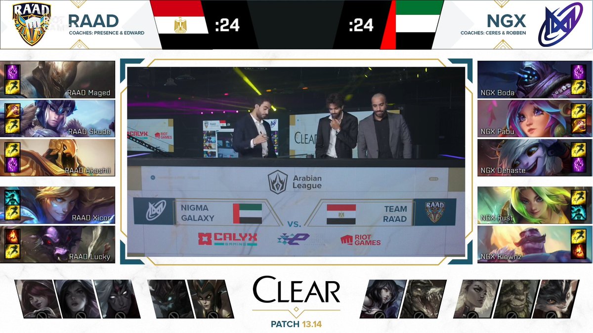 lolesports_ar's tweet photo. Game 4 is LIVE NOW! Here's the @ClearArabia #KeepACLEARHead Draft, could this be the end of the series? ๐ง
๐บ https://t.co/V2iq6aMCCR
#ArabianLeagueRiyadh #Gamers8 https://t.co/Nj6uweYtrc