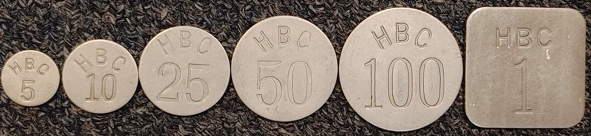 AllNations1949's tweet photo. Hudson's Bay Company Unc 1946 Eastern Arctic aluminum token set, coming soon to our weekly online auction.
#hbc #exonumia #tokens #coincollecting #coinauctions https://t.co/54VUf9qnZx