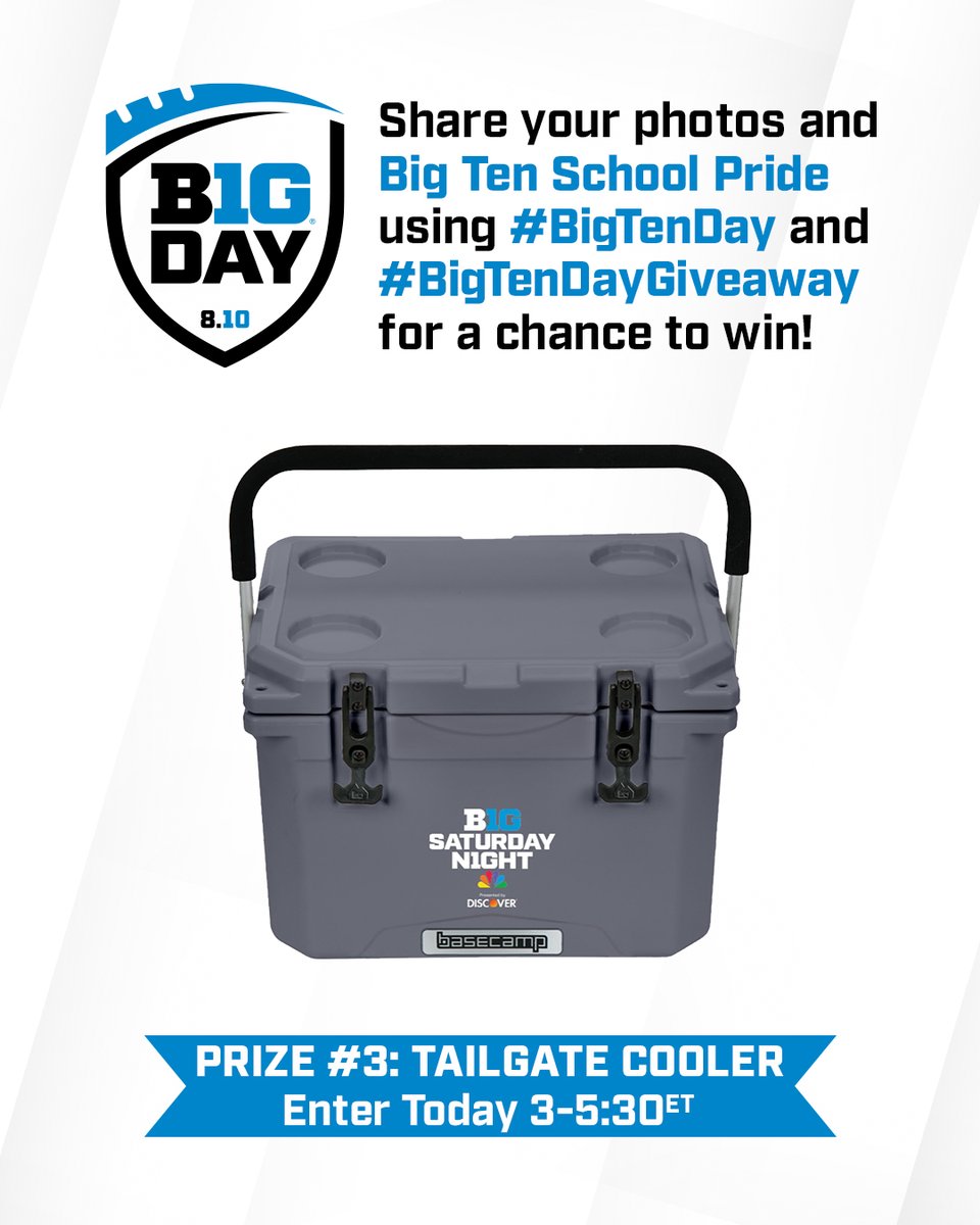 NBCSports's tweet photo. Next up: a tailgate essential! 😎

Show us how you are celebrating #BigTenDay for a chance to win a cooler, perfect for game days. Tweet #BigTenDay and #BigTenDayGiveaway to enter. https://t.co/RshE1CNAnc