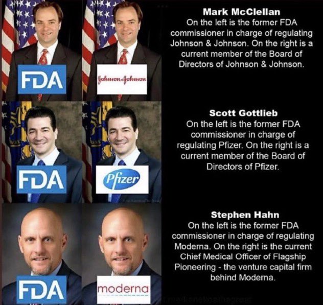 Resistance_SM's tweet photo. Merci @DrEliDavid pour l’info et la traduction. C'est juste une coïncidence si tous les commissaires, de la FDA se retrouvent à des postes de direction, dans les grandes sociétés pharmaceutiques. théories du complot ou complot tout court ? #ComplotMondial
#ContreLesPeuples https://t.co/6jpMw0QBqk