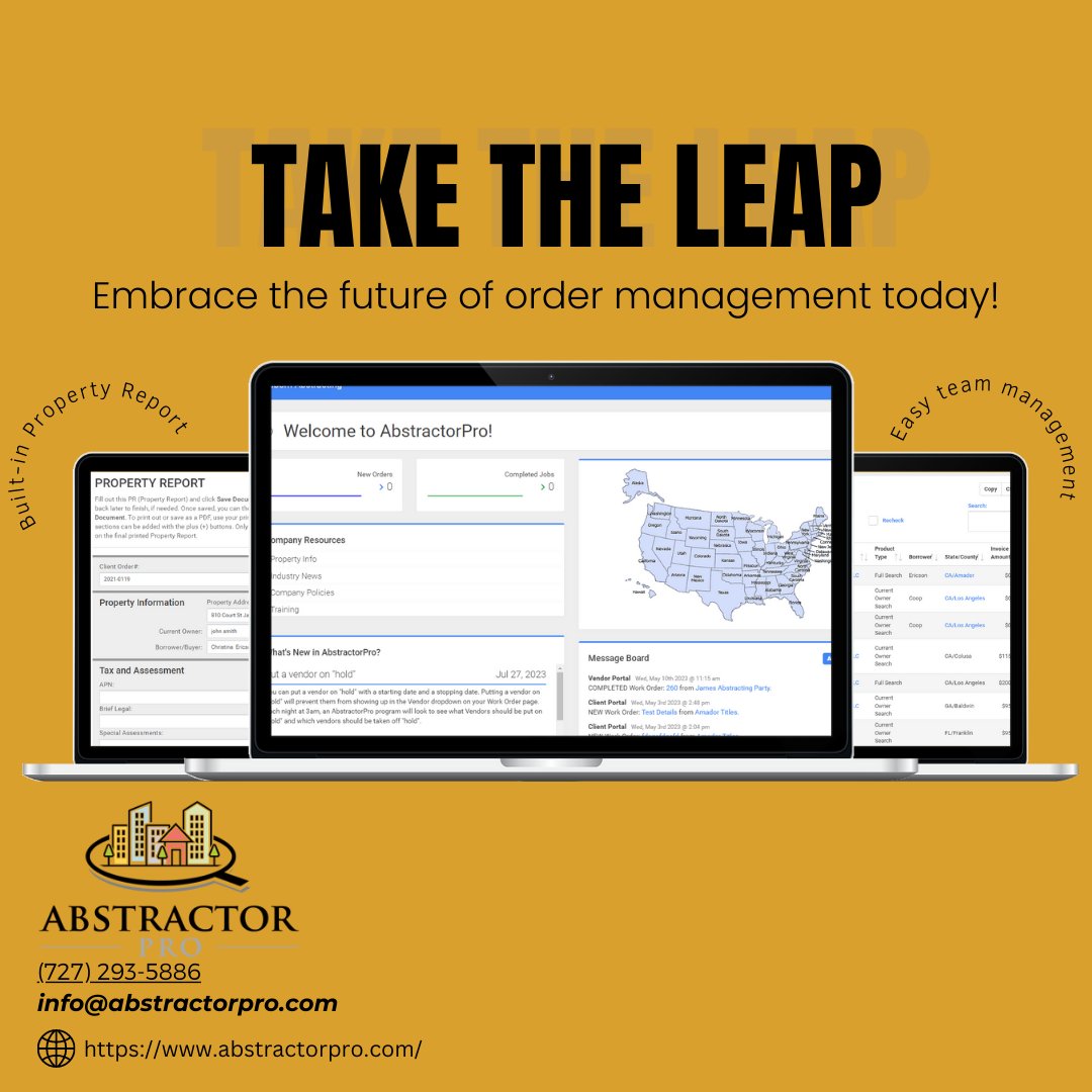 AbstractorPro's tweet image. AbstractorPro is here to the rescue! This browser-based software is designed to make your life easier, with a seamless user experience, and a plethora of customizable features. 

#abstractor #software #titlesearch #abstractorpro #AbstractorPro #TitleSearch #ProductivityBoost