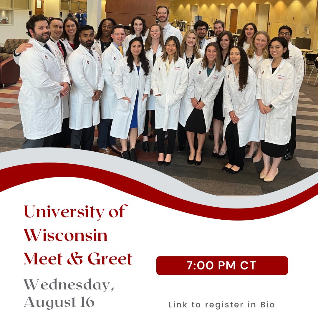 Join us for a Meet &amp; Greet to discover why you should apply to the University of Wisconsin for Residency! Register ➡️ bit.ly/UW8-16