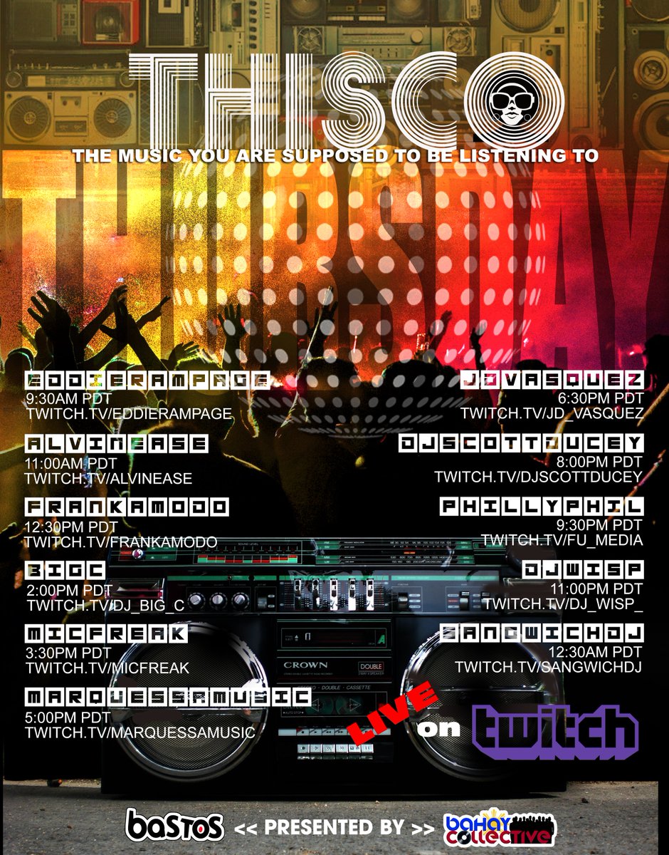 Thisco Thurday Let's Gooo!

Come & Join The Thisco Crew!!
Live On Twitch This Thursday & Friday
10 - 11th August 2023

My Set is Fri 2am EDT / 7am GMT
twitch.tv/DJ_wisp_

#jackinbeats #jackinhouse #funkyhosue #raidpal #twitchdj #jackinhousemusic