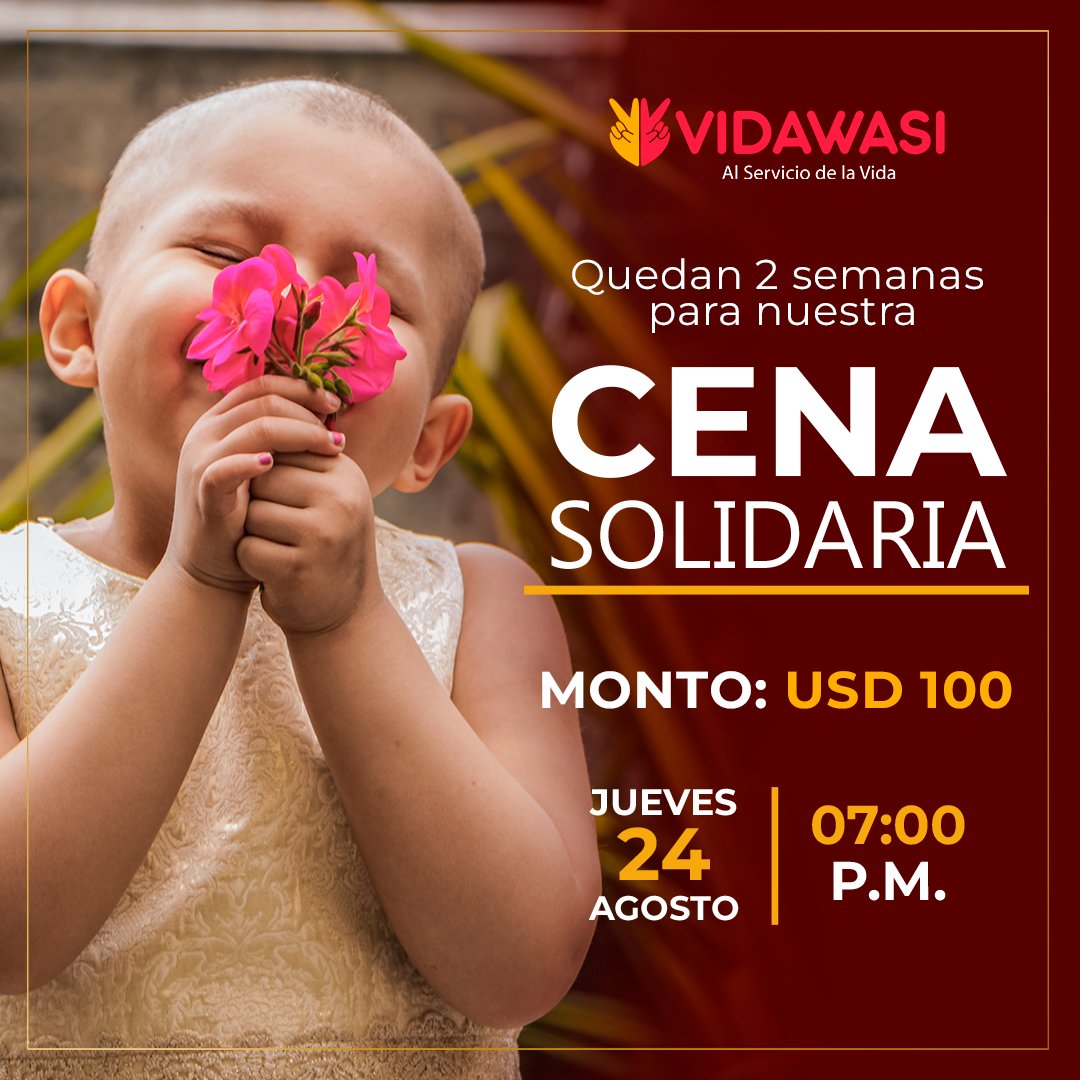 ¡Faltan solo dos semanas para nuestra gran Cena Solidaria y Subasta Silenciosa! 
¡Inscríbete ahora!
Costo: $100USD
Reserva tu entrada en este enlace: tiny.cc/97l9vz
¡Ven y juntos, salvemos miles de vidas! 💛❤
#cena #solidaria #subasta #salud #pediatria #hospital