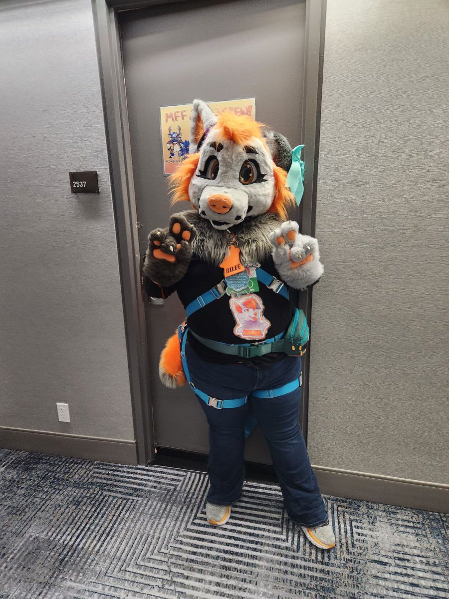 RileeTheWolfie's tweet photo. Oh, it's a harness thread?!
I'm just a good OSHA compliant wolfie in my forklift safety harness ๐คทโโ๏ธ๐
#rileethewolfie #furry #fursona #furryfandom #RogueStitchStudios #pyroglitchsuits #AunumArts #butterscotchbiscuitcostumes #partialsuit #fursuitharness #MFF22 https://t.co/BDk4ee2xSH