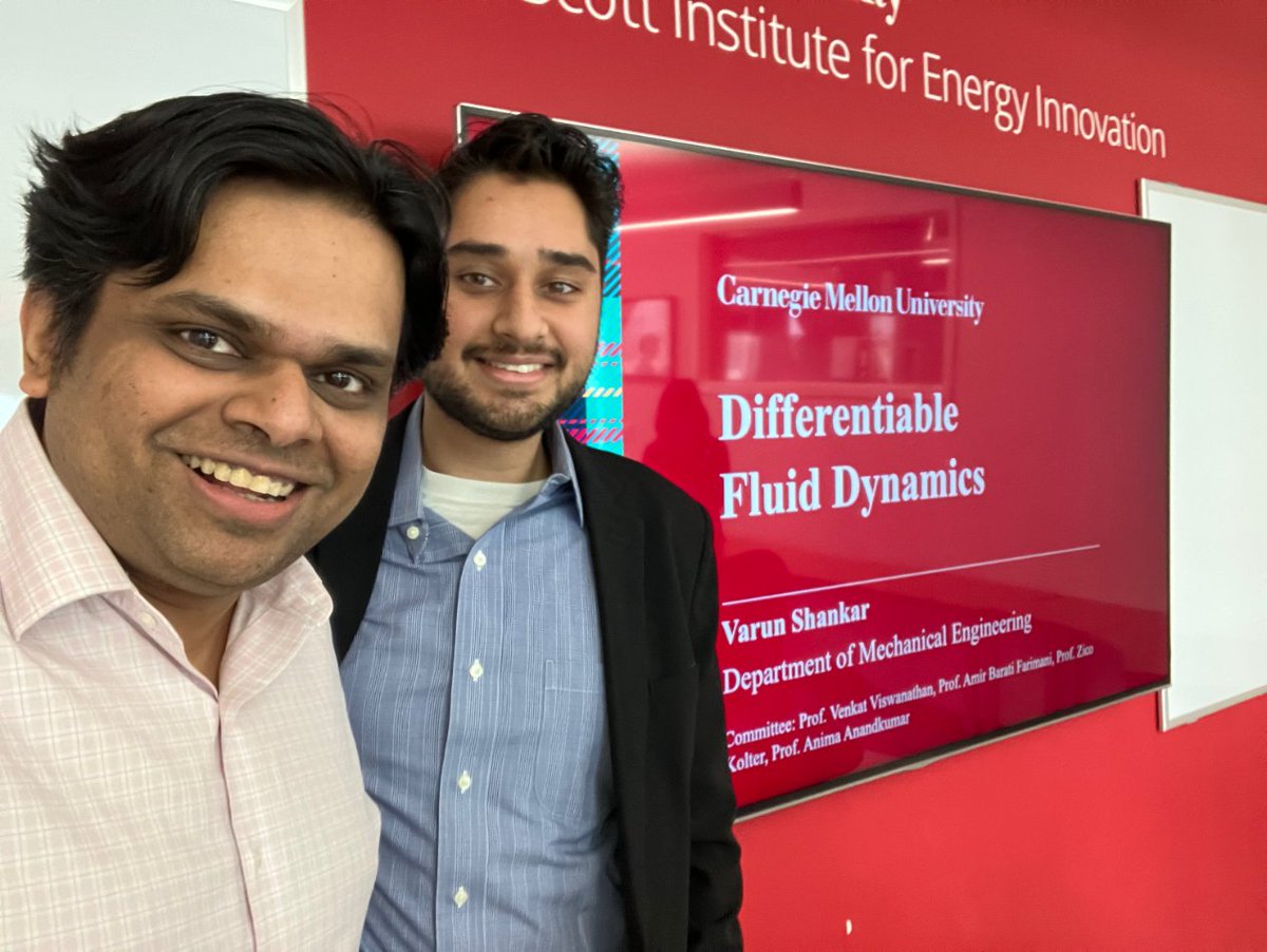 PhD#16 and last at @CMU_Mech! Congrats to Varun on a remarkable thesis on Differentiable Fluid Dynamics! Thanks to @AmirBaratiF @zicokolter @AnimaAnandkumar for being on his committee and providing incredible feedback and insights.