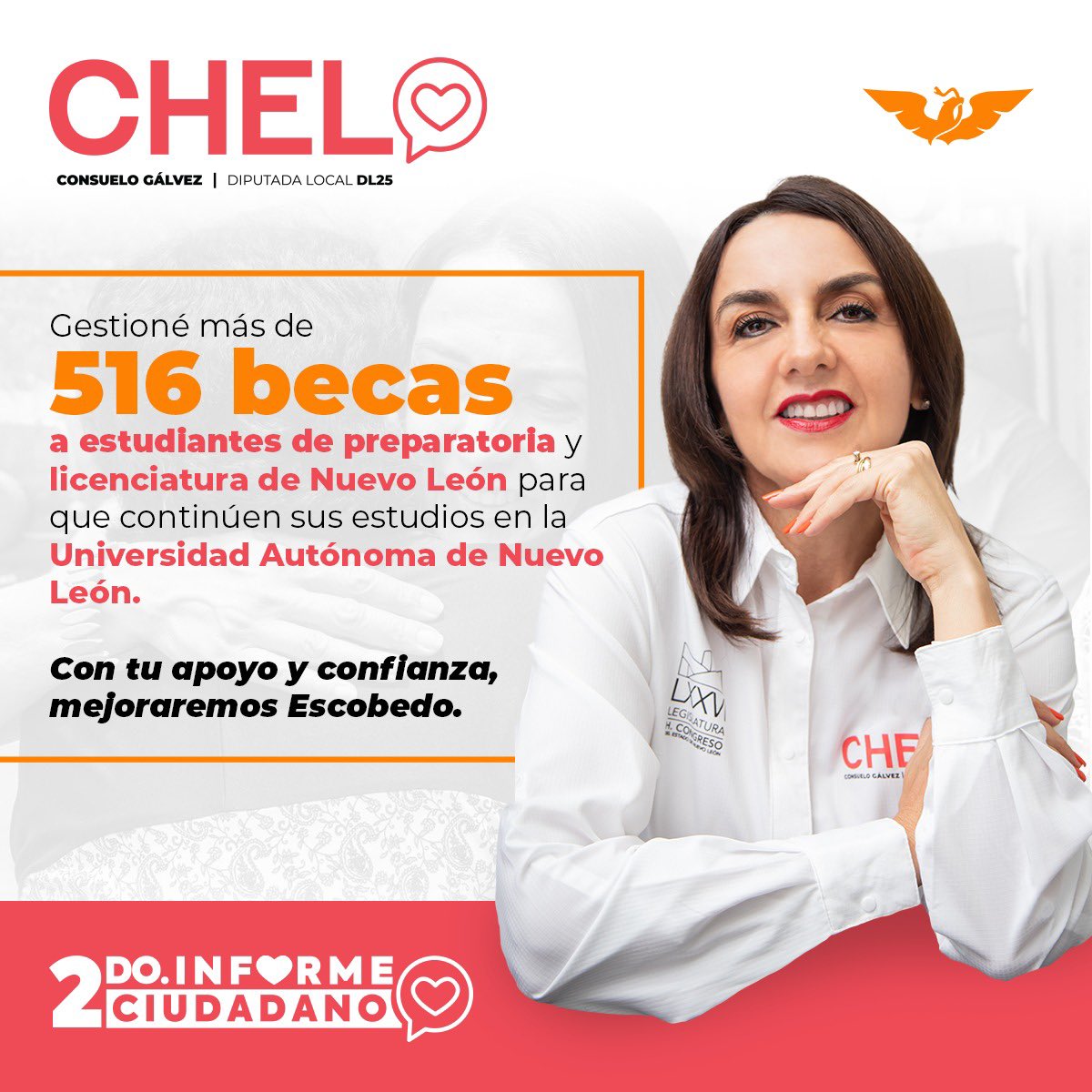 En mi 2do. año legislativo, gestioné 516 becas para UANL. La educación es clave para un futuro brillante. ¡Juntos por una mejor educación! 📚

#CheloGálvez #Diputada #Distrito25 #Escobedo  #DiputadaLocal  #Educación #2doInformeCiudadano #NuevoLeón
