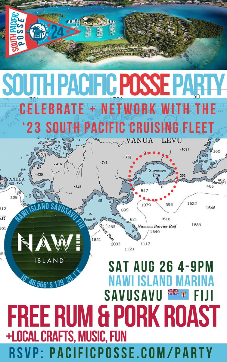 pacific_posse's tweet photo. #INVITATION 
🗿 ALL  WELCOME @ MEET UP FELLOW #YACHTS
SOUTH #PACIFIC_POSSE '23 #nawisisland 🇫🇯 
 16° 46.566’S 179° 20.1’E 
SATURDAY AUGUST 26 #fiji
16:00 - 21:00 
#RUM
#ROASTEDPORK
#LOCALCRAFTS  
https://t.co/jVMlQSNMf8
#pacific_posse
#nawiisland https://t.co/wXy1pYZj9D