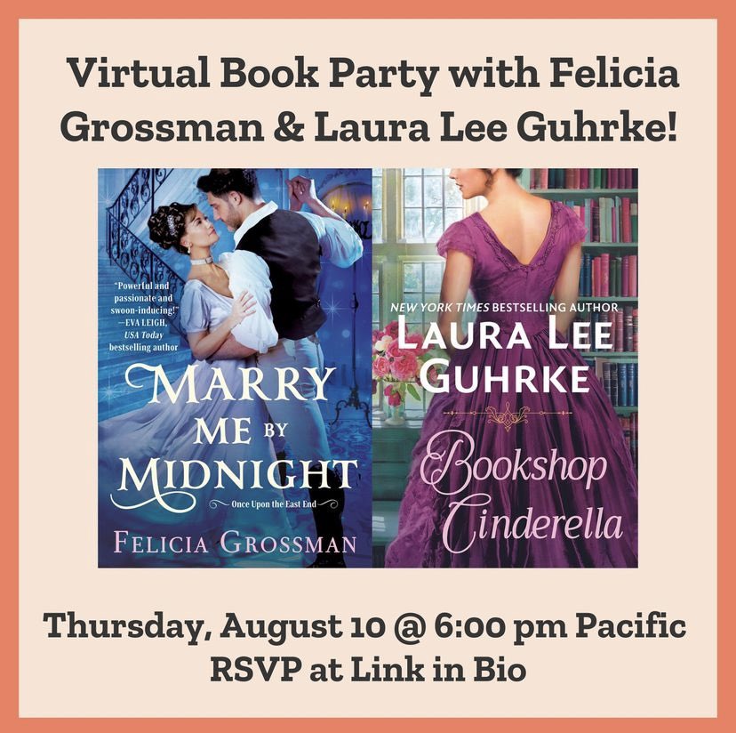 TONIGHT! 

Join <a href="/HFeliciaG/">Felicia Grossman 💜(updates only)</a> and <a href="/LauraLeeGuhrke/">LauraLeeGuhrke</a> for a virtual in-conversation chatting all things Cinderella and historical romance hosted by <a href="/_MeetCuteBooks_/">MeetCuteBookshop</a>  at 6pmP PT / 9pm ET ✨

RSVP: meetcutebookshop.com/events/27874