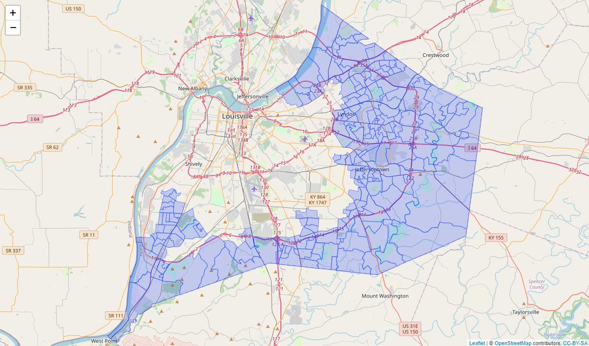 Here is the area represented by the Representatives and Senators who signed this letter. If they are going to split JCPS in two, this is the map they should start with.