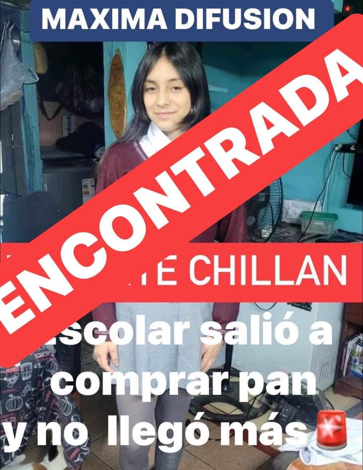 NUBLEONLINE_'s tweet photo. Atención Ñuble 🛑 Se encuentra desaparecida  la menor PAZ IRRIBARRA MENDOZA de 13 AÑOS, quién salió ayer a las 4 de la tarde desde su casa en la pobl. A.Prat de Chillán (fue a comprar) y no a vuelto a casa

ENCONTRADA https://t.co/NITOcPFMRQ