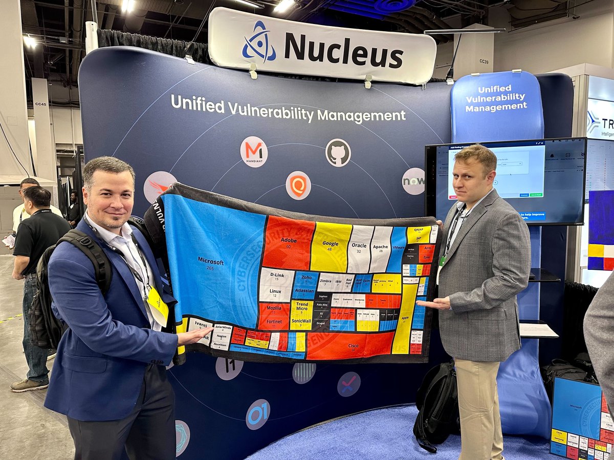 nucleussec's tweet image. If you&apos;re at #BlackHat2023, today is your last day to stop by the Nucleus Booth (#2951) and grab our #CISAKEV-inspired beach towel and tee shirt showcasing how &apos;A Picture is Worth 1,000 Vulns!&quot;👇 We&apos;ll be in the Business Hall until 4pm! 🎩🎰 #blackhat #blackhatusa