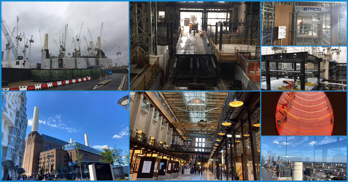 Battersea Power Station “How it Started, How it’s going”!
2019 to 2023. 
Finally a ride in lift109, an upgrade to the hoist of 2019. 
Proud to have been a small part of making this transformation happen…& @LogisticsPartne won an award for that part.😊❤️