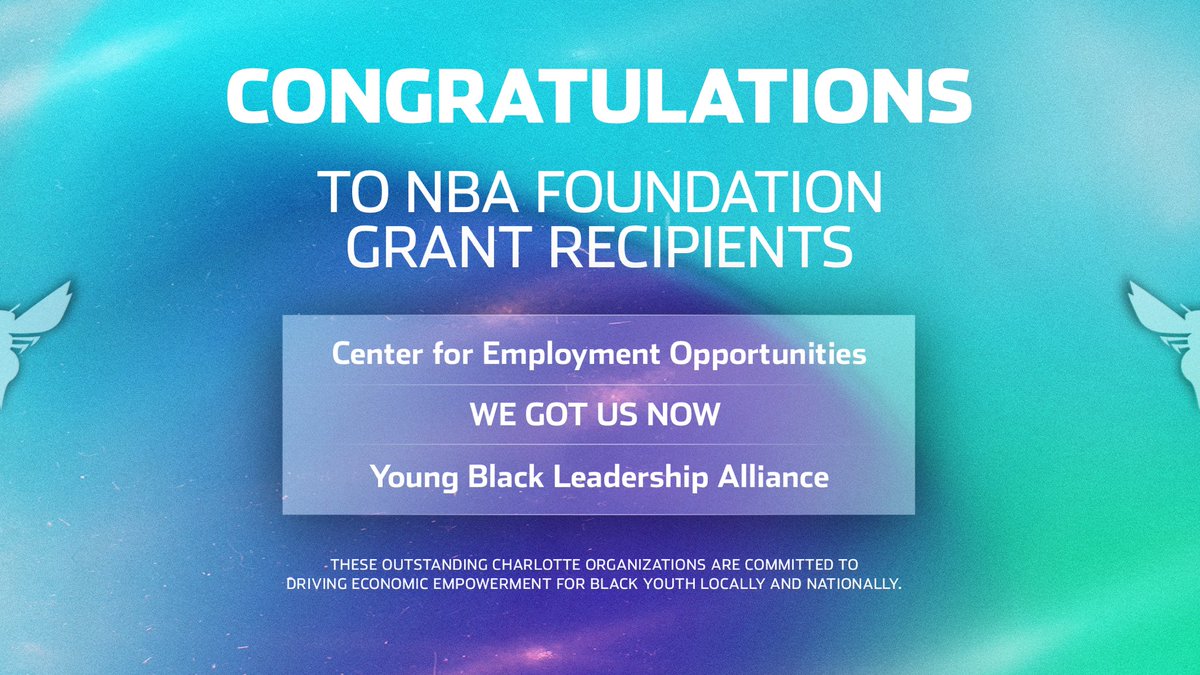 Congratulations to the <a href="/NBAFoundation/">NBA Foundation</a> Grant Recipients! 

<a href="/ceoworks/">Center for Employment Opportunities</a> <a href="/We_GotUsNow/">WeGotUsNow™️</a> <a href="/YBLALeadership/">YBLA</a> 

These outstanding Charlotte organizations are committed to driving economic empowerment for black youth across the country.