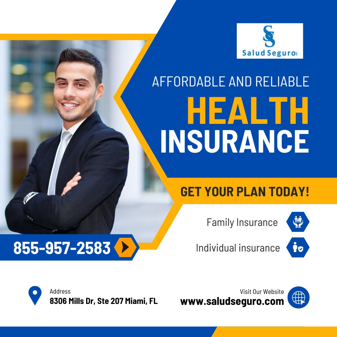 Saludseguro's tweet image. Affordable and Reliable Health Insurance – Get Your Plan Today! Whether it's Family or Individual Coverage, We've Got You Covered. 🏥💙 Saludseguro.com 📞 Call us at 855-957-2583 #HealthInsurance #FamilyInsurance #SaludSeguro #Obamacare #Florida #Seguro #Salud