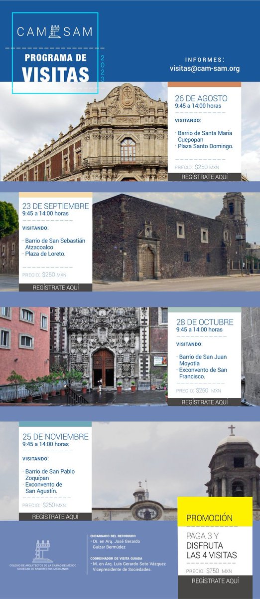 ¡Sumérgete en la historia con las visitas guiadas del CAM-SAM!
De agosto a noviembre
Aprovecha ahora la oferta 4x3 reservando con un correo a: visitas@cam-sam.org. 

¡Te esperamos! 

#CAMSAM #recorridos #patrimonio #Historia