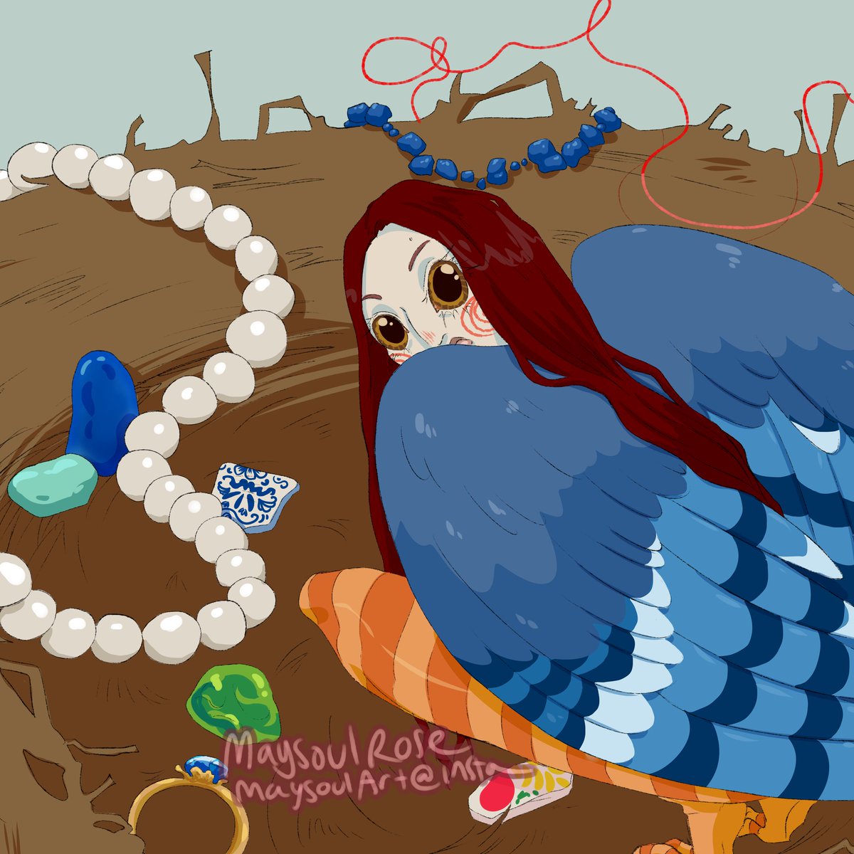 A lil harpy and her nest
-
-
-
-
#harpy #magic #magicalcreature #birdnest #character  #fantasy #creature #myth #mythology #trinkets #dragonhoard #art #artist #digitalart #original #oc #fantasyworld #mythicalcreature #worlddesign #bird #bluejay #wings #birdwings #jewelry #seaglass