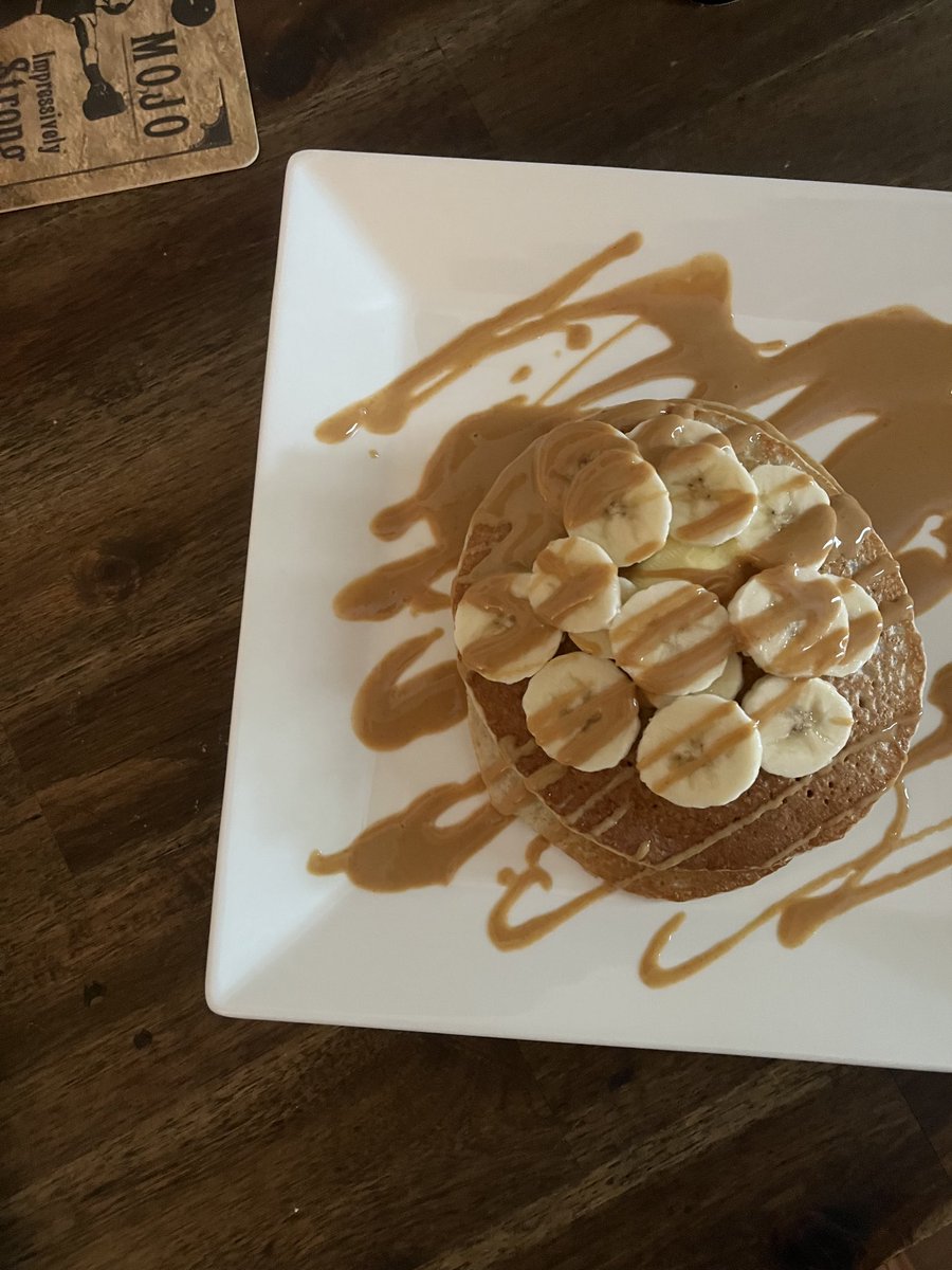 Protein pancakes, bananas and organic peanut butter. Breakfast of champions.