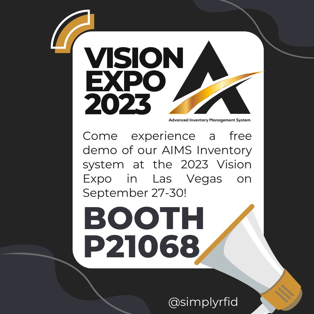 SimplyRFiD's tweet photo. See you at this year’s Vision Expo. We will be there yo give everybody a live demo and showcase the potential of AIMS. 🥳

#visionexpo #visionexpowest #AIMS #visionsource #inventorymanagement https://t.co/YJ65cTEncI