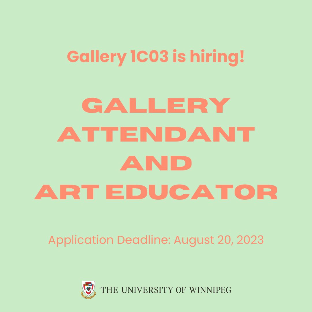Gallery 1C03 <a href="/uwinnipeg/">UWinnipeg</a> is hiring 2-3 full-time students to work as gallery attendants and art educators to welcome exhibition visitors and engage them in conversations about the works on view. Application deadline: August 20 at 11:59 pm.

DETAILS: buff.ly/3OQIfmx.