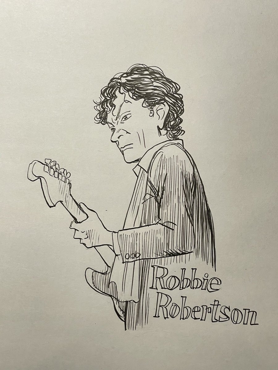 ロビー・ロバートソン。 あの唯一無比なビブラート奏法が、国境を越えてカナダまで聴こえてきたアメリカのラジオから流れるギターの音が、ボトルネックという道具を使っているという事を知らずに、必死に指弾きでコピーして完成したという話のなんという浪漫。 1番大好きな最高のギタリスト。R.I.P.