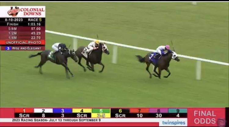 Jane Cibelli Racing (@cibelliracing) on Twitter photo Wise and Elegant wins <a href="/ColonialDowns/">Colonial Downs Racetrack</a> off the layoff #virginiacertifed <a href="/BeemieAwards/">Jason Beem</a> #goteam Wise and Elegant wins <a href="/ColonialDowns/">Colonial Downs Racetrack</a> off the layoff #virginiacertifed <a href="/BeemieAwards/">Jason Beem</a> #goteam