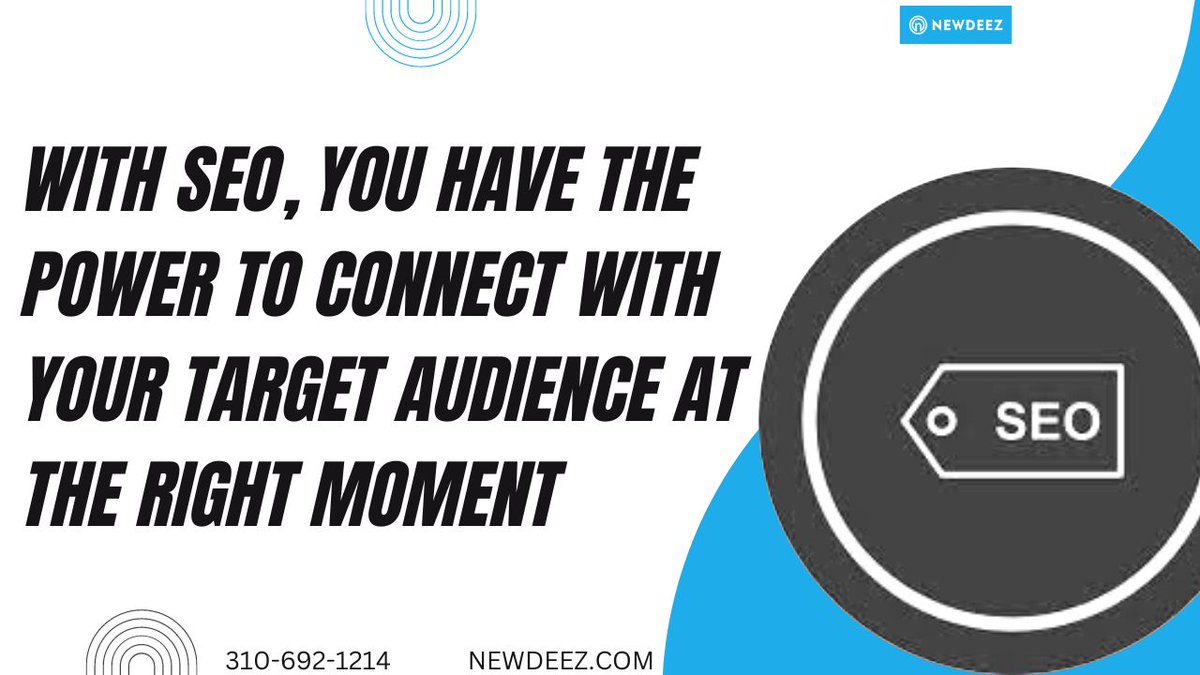 newdeez's tweet photo. With SEO , You have the power to connect with your target audience at the right moment
Contact Us at NEWDEEZ: https://t.co/g9k7FxKNTV
#seocompanyinlosangeles #searchengineoptimizationservices #affordableseoservice https://t.co/WEfDxGk67i