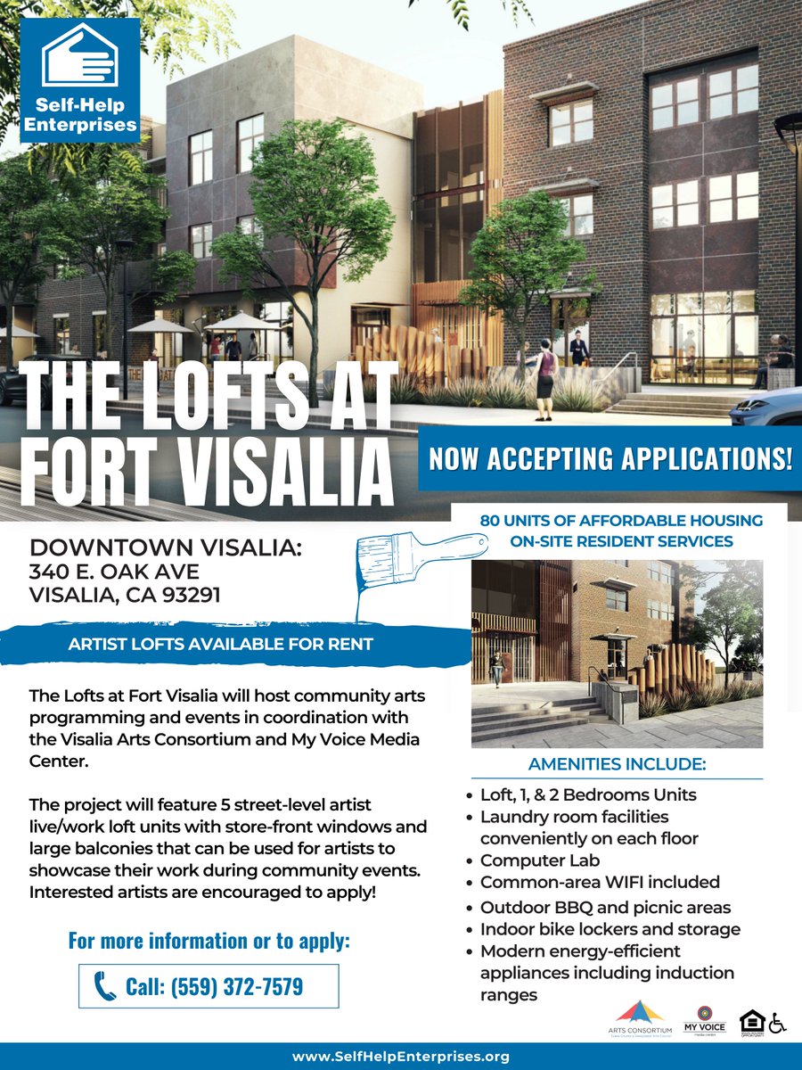 SelfHelpEnt's tweet photo. Now Accepting Applications!🏡🎨
🖌Interested artists are encouraged to apply!🖌
ℹFor more information, call: (559) 372-7579
#affordablehousing #visalia #tulare #downtown #development #community #artists #artsprogramming @ArtsConsortium https://t.co/ZjftYIXHJe