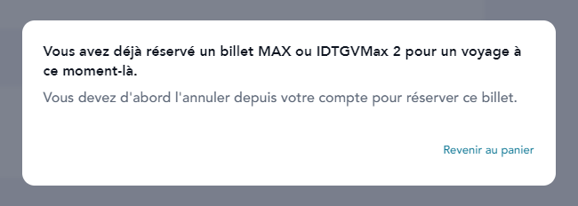ArthurBaurens's tweet photo. @SNCFConnect Ma réservation TGVMax pour demain a été annulée parce que j'ai pas eu le temps d'aller la valider (dans la fenêtre de 5h à ma disposition)

Quand j'essaye d'aller en réserver un nouvelle, l'application me dit que j'ai déjà une réservation et que je dois l'annuler.. https://t.co/aoOdldfiHj