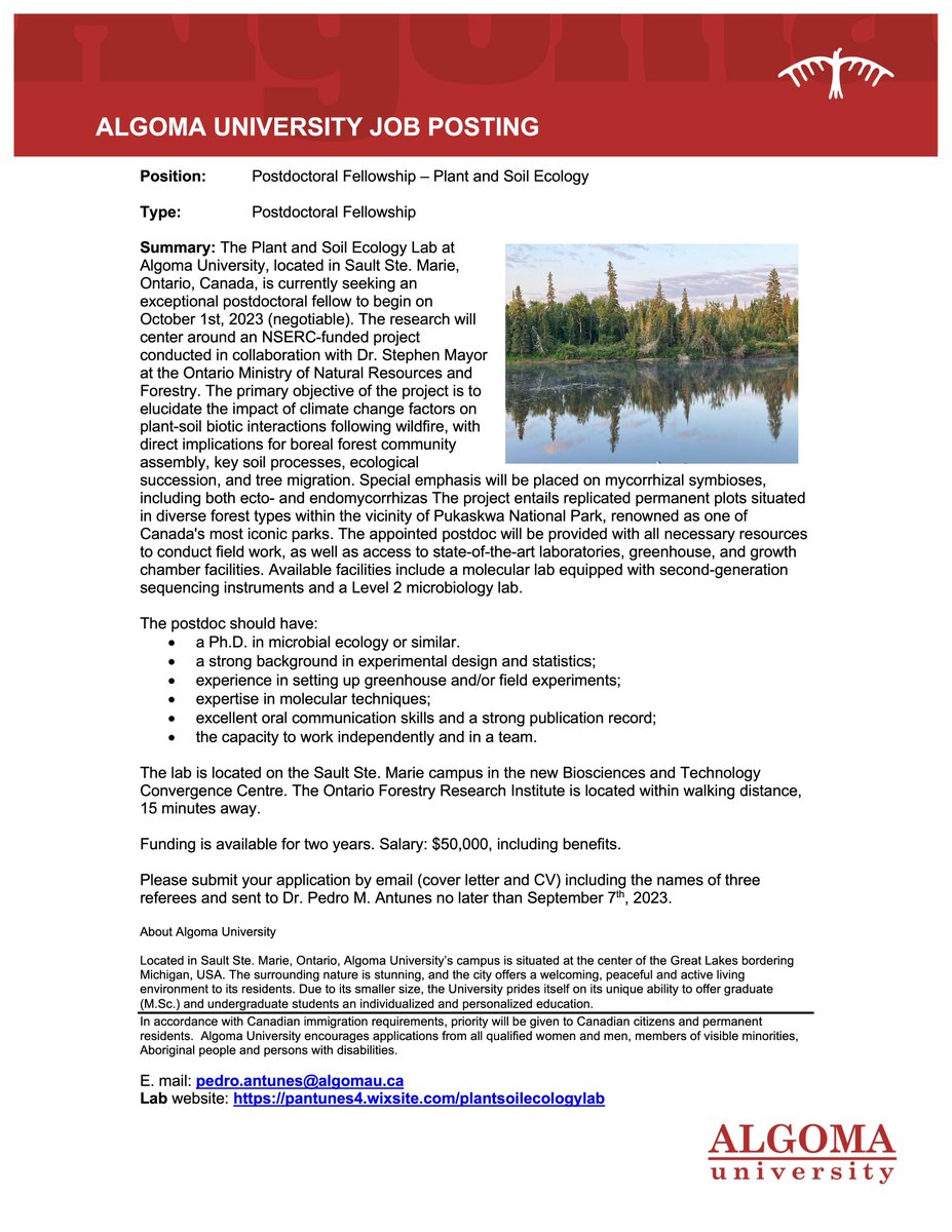 Funding is available for a 2-year postdoc to work on @boreal forest ecology of soil and plant communities and global change; specifically fire and climate change.