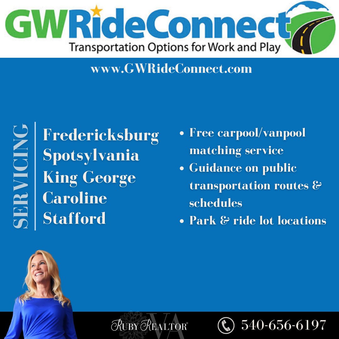 RubyRealtorVA's tweet image. 🚗😄GWRideConnect wants everyone moving to the area to feel like their quality of life is improving!  

💻For more information, check out the GWRideConnect website.

#RubyRealtorVA #GWRideConnect #RideShare #Carpool