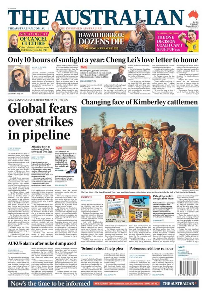 🇦🇺 Global Fears Over Strikes In Pipeline 

▫Potential strikes by workers at LNG plants in WA, has seen European gas prices skyrocket on fears it would crimp already tight international gas supplies
▫@perrybwilliams @EwinHannan 🇦🇺  

#frontpagestoday #Australia @australian