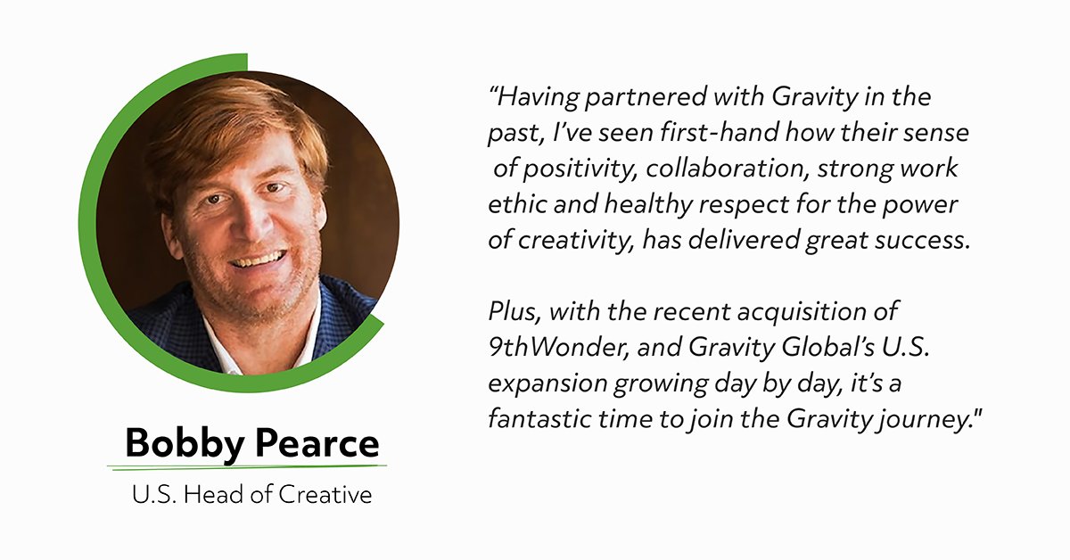 Gravity__Global's tweet photo. It’s with great excitement that we welcome Bobby Pearce to Gravity Global! Bobby joins us as the new U.S. Head of Creative, bringing strength and support to an evolving and dynamic region. 
 
Welcome, Bobby! https://t.co/36a4YD9ogb