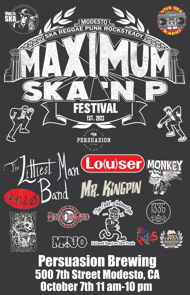 This Is SKA (@thisisskaradio) on Twitter photo Mark your CALENDAR, on October 7th at <a href="/persuasionbrew/">PersuasionBrewing</a> in Modesto, CA. <a href="/MaximumSkanP/">Maximum Ska n’ P</a> with The Littlest Man Band, <a href="/ChrisGraue/">Chris Graue is a Lo(u)ser 🕹️🏁</a> <a href="/monkeyska/">MONKEY SKA</a> <a href="/MrKingpinSka/">Mr Kingpin loves SKA!</a> <a href="/RundownKreeps/">Rundown Kreeps</a> <a href="/thehellasmusic/">The Hellas</a> <a href="/theoddadvantage/">TheOddAdvantage</a> <a href="/Mojoreggae/">Mojo Reggae</a> and more. Mark your CALENDAR, on October 7th at <a href="/persuasionbrew/">PersuasionBrewing</a> in Modesto, CA. <a href="/MaximumSkanP/">Maximum Ska n’ P</a> with The Littlest Man Band, <a href="/ChrisGraue/">Chris Graue is a Lo(u)ser 🕹️🏁</a> <a href="/monkeyska/">MONKEY SKA</a> <a href="/MrKingpinSka/">Mr Kingpin loves SKA!</a> <a href="/RundownKreeps/">Rundown Kreeps</a> <a href="/thehellasmusic/">The Hellas</a> <a href="/theoddadvantage/">TheOddAdvantage</a> <a href="/Mojoreggae/">Mojo Reggae</a> and more.