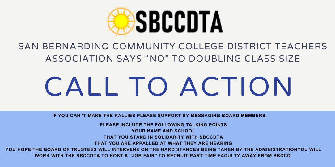 cca4Us's tweet photo. Another Board of Trustees has overstepped and the SBCCDTA needs your help! Email your support today until 4P. #CCA4Us #CCA4UsCares #WeAreCTA #NEA #sbccdta #fairpay #UnionStrong
Click here for email information:https://t.co/3R7x9DqMhS https://t.co/ciL8f1CQUP
