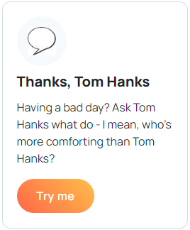 TomcoAI's tweet photo. If you're feeling down, remember Tom Hanks has your back! #ThanksTomHanks #AI #ContentGeneration #InspireSuccess https://t.co/GVfa9K5RE0 https://t.co/Tb1mur0ygS