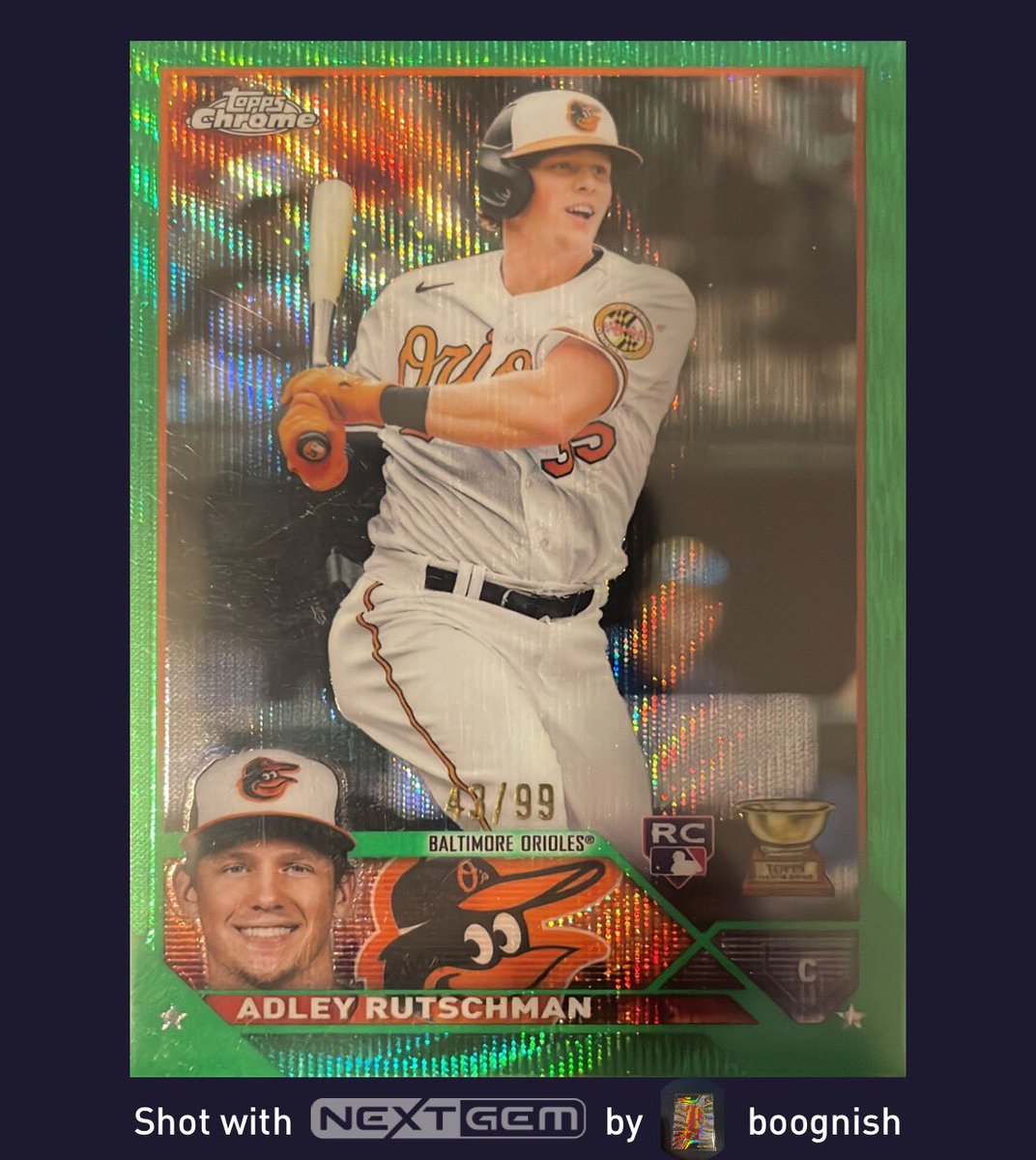 Boognish_Rising's tweet photo. ADLEY RUTSCHMAN is Our official @nextgemapp upload of the day….. but we are feeling frisky so may upload more or our collection.  
#AdleyRutschman #toppschrome #thehobby #Topps #boognishboyz #Orioles #mlb #sportscardsforsale #numbered #nextgemapp #forsale https://t.co/0GHFGhuKz4