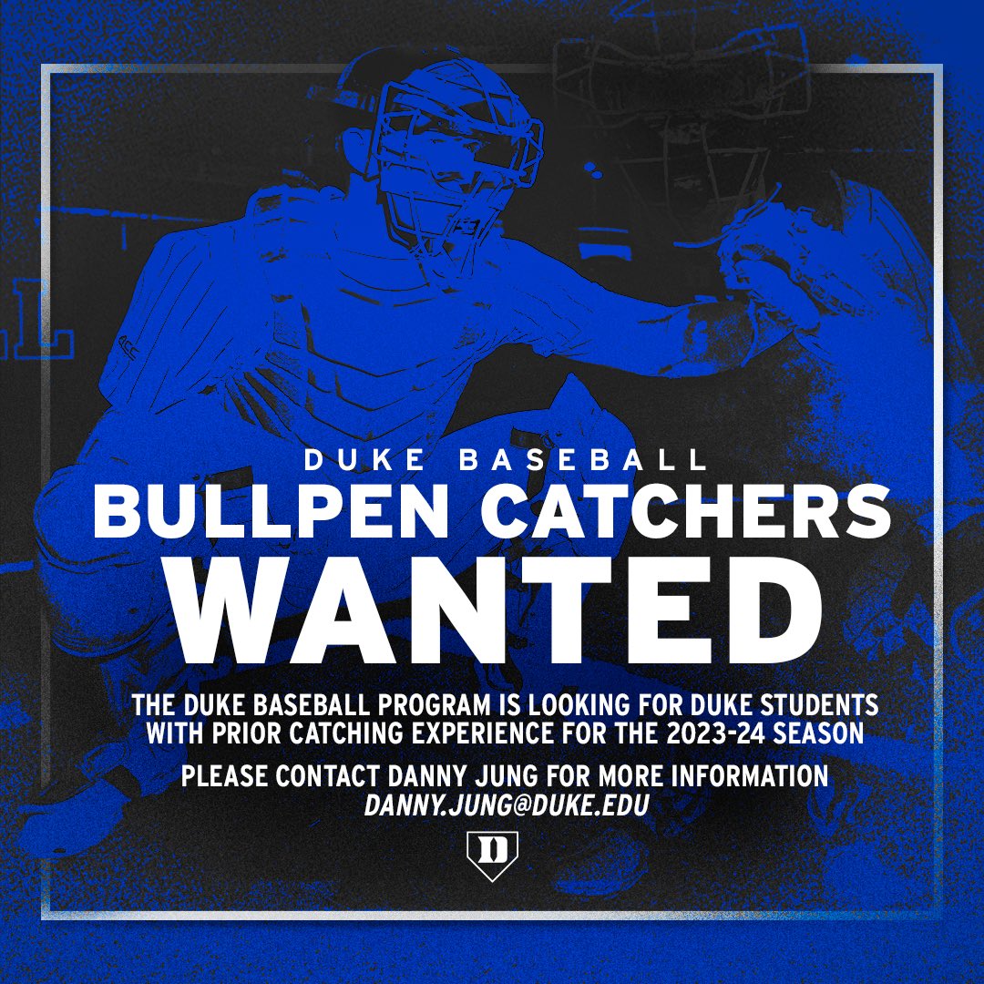 DukeBASE's tweet image. .@DukeCoachBK and company is looking for some bullpen catchers! 

Hit us up if you're interested and for more information please reach out to @jungbaseball. 

#BlueCollar | #GoDuke
