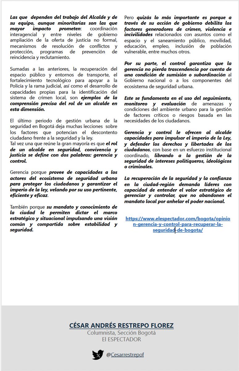 Cesarestrepof's tweet photo. 🫤¿Qué debilitó el liderazgo en seguridad de @bogota?

🤔¿Entienden los candidatos el alcance de su mandato en seguridad para gobernar @Bogota?

🔍¿Cómo pueden lograr que su promesa de seguridad sea realidad?

🚩🚩GERENCIA Y CONTROL,  esta semana en ... 
https://t.co/WYEuPmwPQS https://t.co/8i1g6Xx6xb
