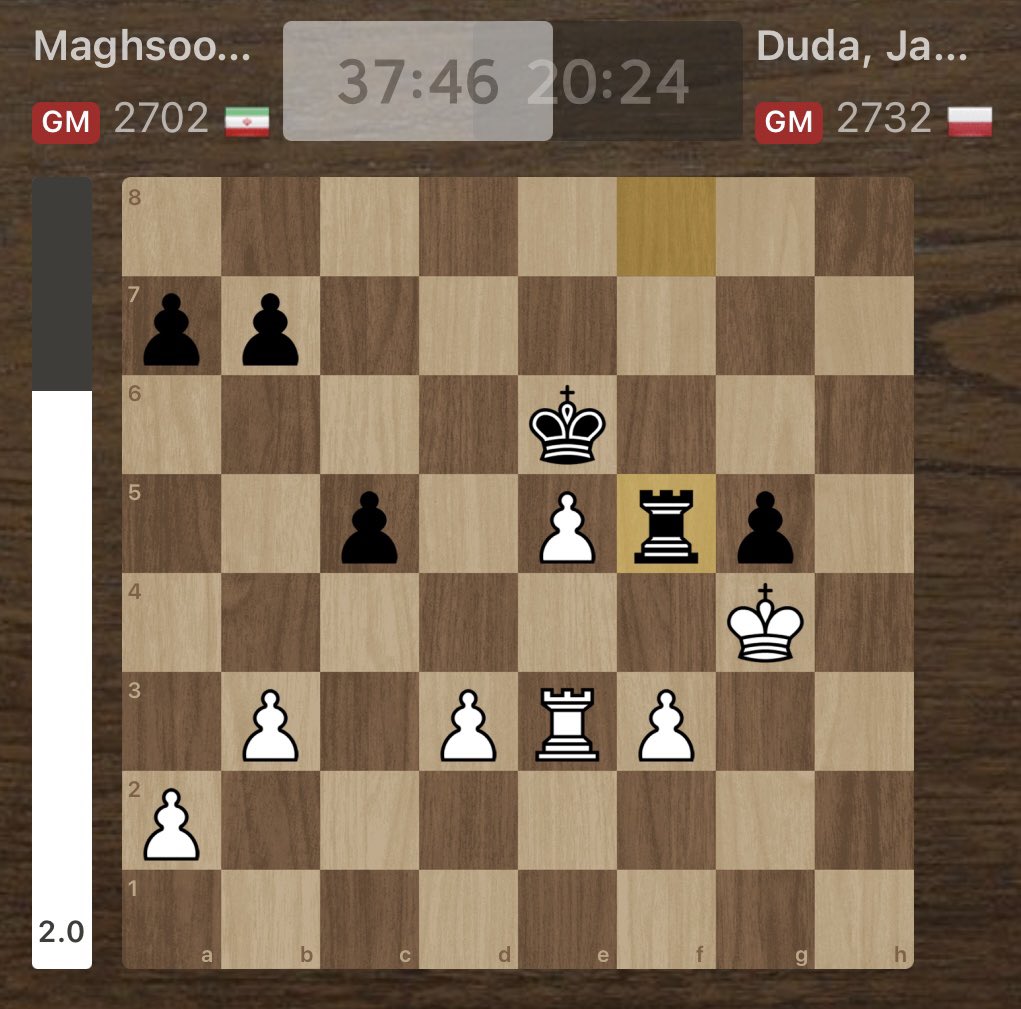 AtousaChess's tweet image. Parham Maghsoodloo had a brilliant move here to get a winning position against the defending World Cup Champion Jan-Krzysztof Duda, it&apos;s not easy but can you find the only right move for white? #FIDEWorldCup #parhammaghsoodloo #chessisbeautiful