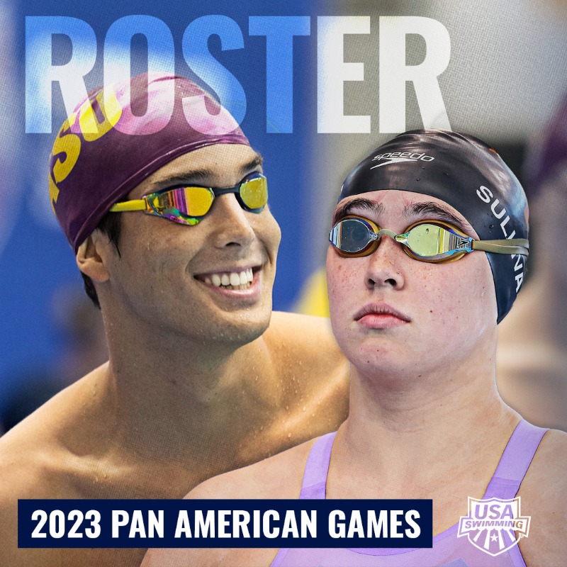 USASwimming's tweet photo. Santiago, Chile bound  🛫

Now presenting @TeamUSA's roster for October's Pan American Games!