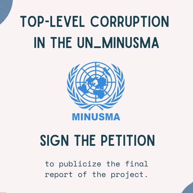 dixneufsoixante's tweet photo. Denouncing top-level corruption in the @UN_MINUSMA 

I need your help!

In 2021, a project officially entitled: “Muso ni Demiseni Ka Kolochi Bulon (MDK)- Vestibules de veille des femmes pour une transition et des élections inclusives"  was initiated in Mali with the goal of benefitting 1500 women and creating 70 jobs.

To that end, CFA 270 million (approximately USD 500 000) of Norwegian and Canadian funds were disbursed; this represents 50% of the total amount for the project. However, there is strong reason to suspect serious corruption by the management team of the project within the MINUSMA.  The alleged corrupt practices are of a nature to undermine the prospects of attaining the project objectives.

After the project ended and despite several requests,  its report was not made available to the public as is customary. It is therefore unknown how the money of Canadian and Norwegian taxpayers was put to use in this project and if targeted goals were attained.

Therefore, I need your help in signing this petition asking MINUSMA, Canada and Norway to investigate the alleged corruption and to publicize the final report of the project.

Please click the link below: we need 1000 signatures:
https://t.co/ZsBxVAQXlj