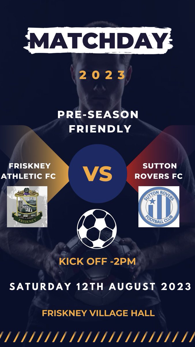 Friskneyathfc's tweet photo. This weekend we look forward to welcoming @RoversSutton for a pre-season friendly: 

🗓️ Saturday 12th August 
🆚 @RoversSutton 
🏟️ Friskey Athletic Football Club 
🕝 Kick off - 2pm
👨‍👩‍👧‍👦 Supporters welcome 
💰Free Entry https://t.co/iU8RZQ31vR