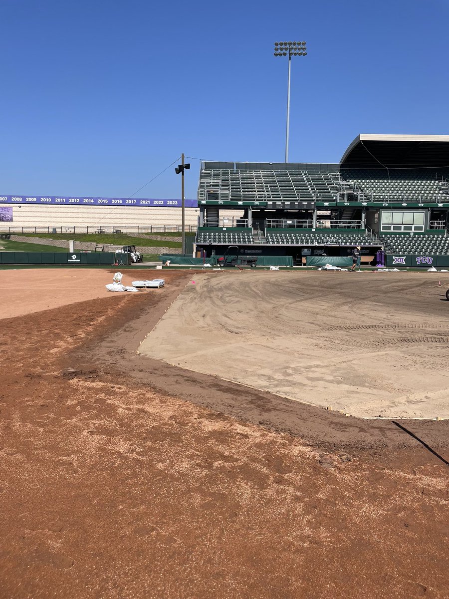 UnitedTurfnTrak's tweet photo. UTT SFS this week working at @TCU_Baseball ⚾️ with @TCUFIELDCREW an infield renovation project to improve drainage. New @TifTufBermuda from @GrassTri to be installed soon. #Frogball #FindYourFooting @FieldExperts https://t.co/srqfzZtbl3