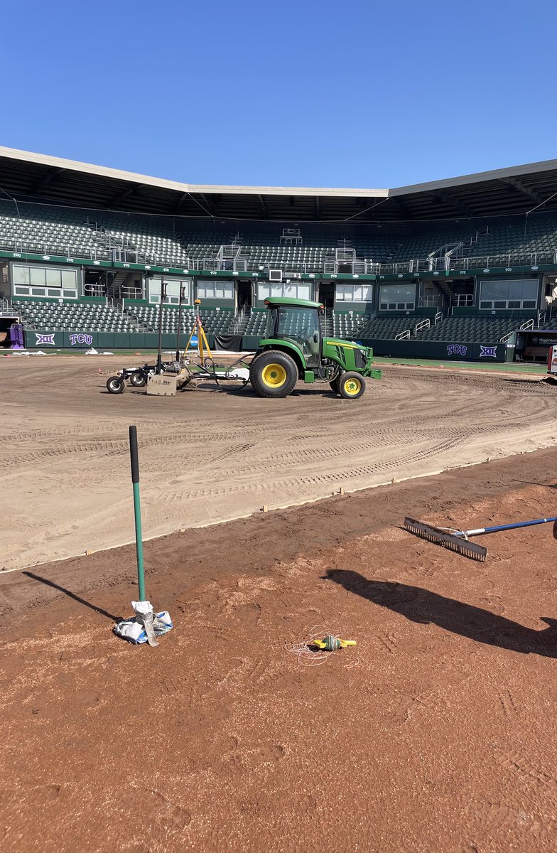 UnitedTurfnTrak's tweet photo. UTT SFS this week working at @TCU_Baseball ⚾️ with @TCUFIELDCREW an infield renovation project to improve drainage. New @TifTufBermuda from @GrassTri to be installed soon. #Frogball #FindYourFooting @FieldExperts https://t.co/srqfzZtbl3