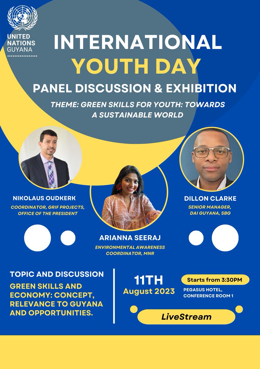 UNGuyana's tweet photo. 📢Join us tomorrow for an interactive discussion as we observe International Youth Day.

@CaribbeanUN @UNICEFGUYSUR @UNYouthEnvoy 

#YouthDay  #YouthLead https://t.co/LCuSnzCYlQ