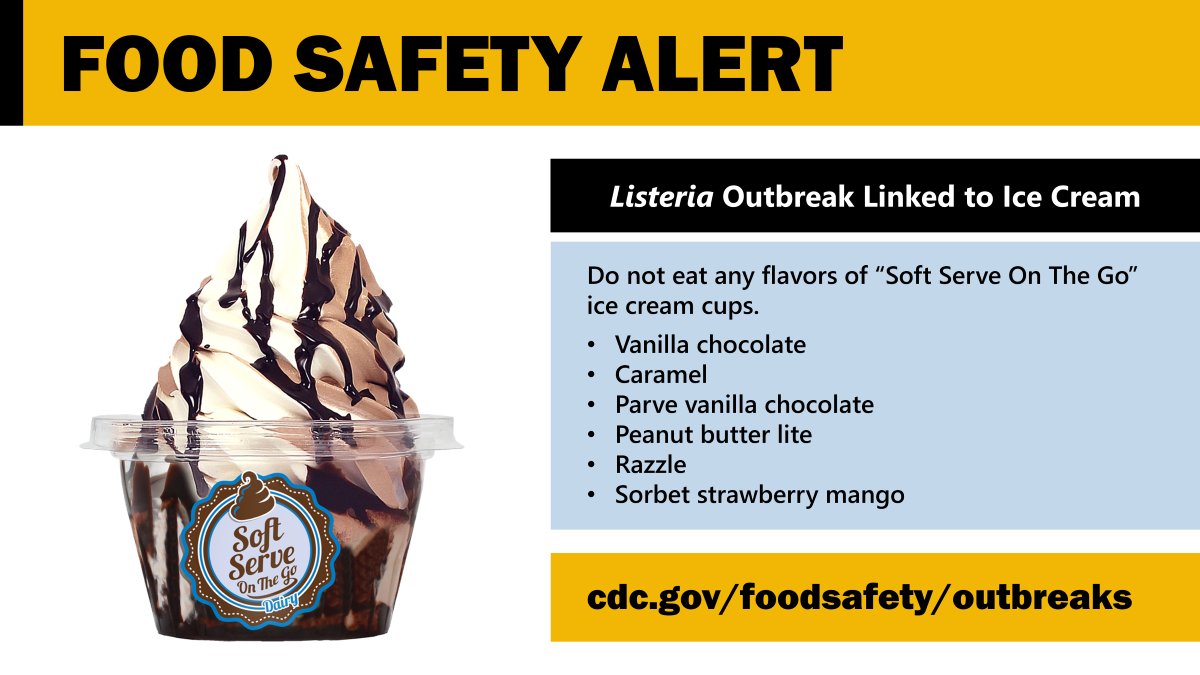 LISTERIA OUTBREAK: Do not eat “Soft Serve On The Go” ice cream cups. These recalled ice cream cups were sold nationwide and were served in at least one long-term care facility. For info, go to bit.ly/4542ClJ.